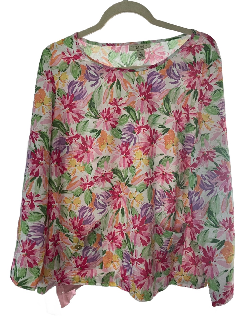 Appleseeds Floral Long Sleeve Scoop Neck Top - Pink Multi